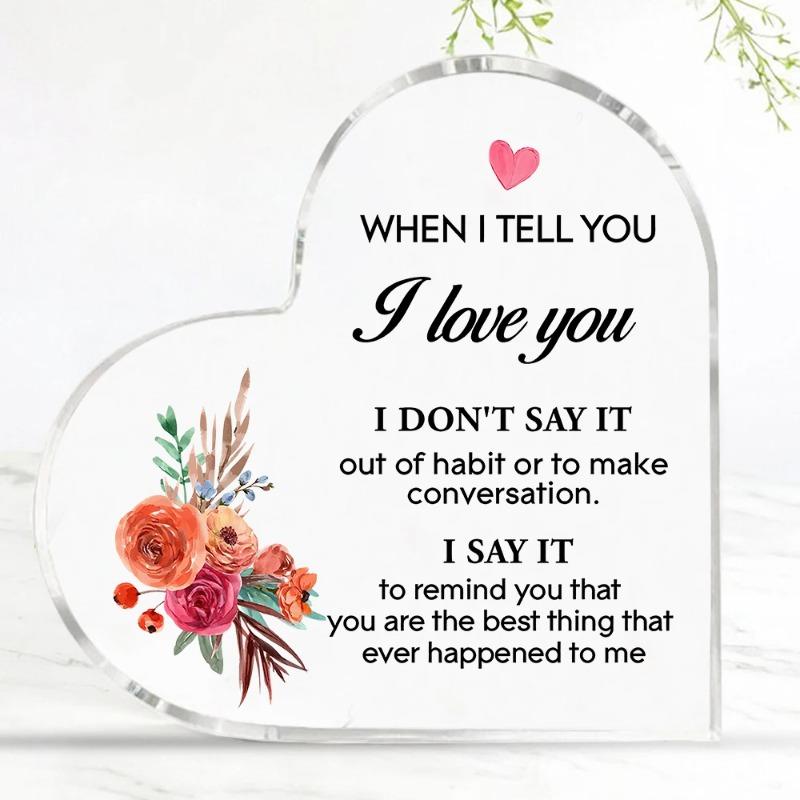 2D Flat Heart Shaped Acrylic Couple Gifts Desktop Decoration, Home Decor Plaque Hanging Wall Art Decorative Garden Decoration for Room Door Signs Hang