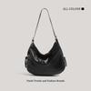 New large-capacity soft leather black multi-pocket locomotive bag women's simple and versatile shoulder messenger bag
