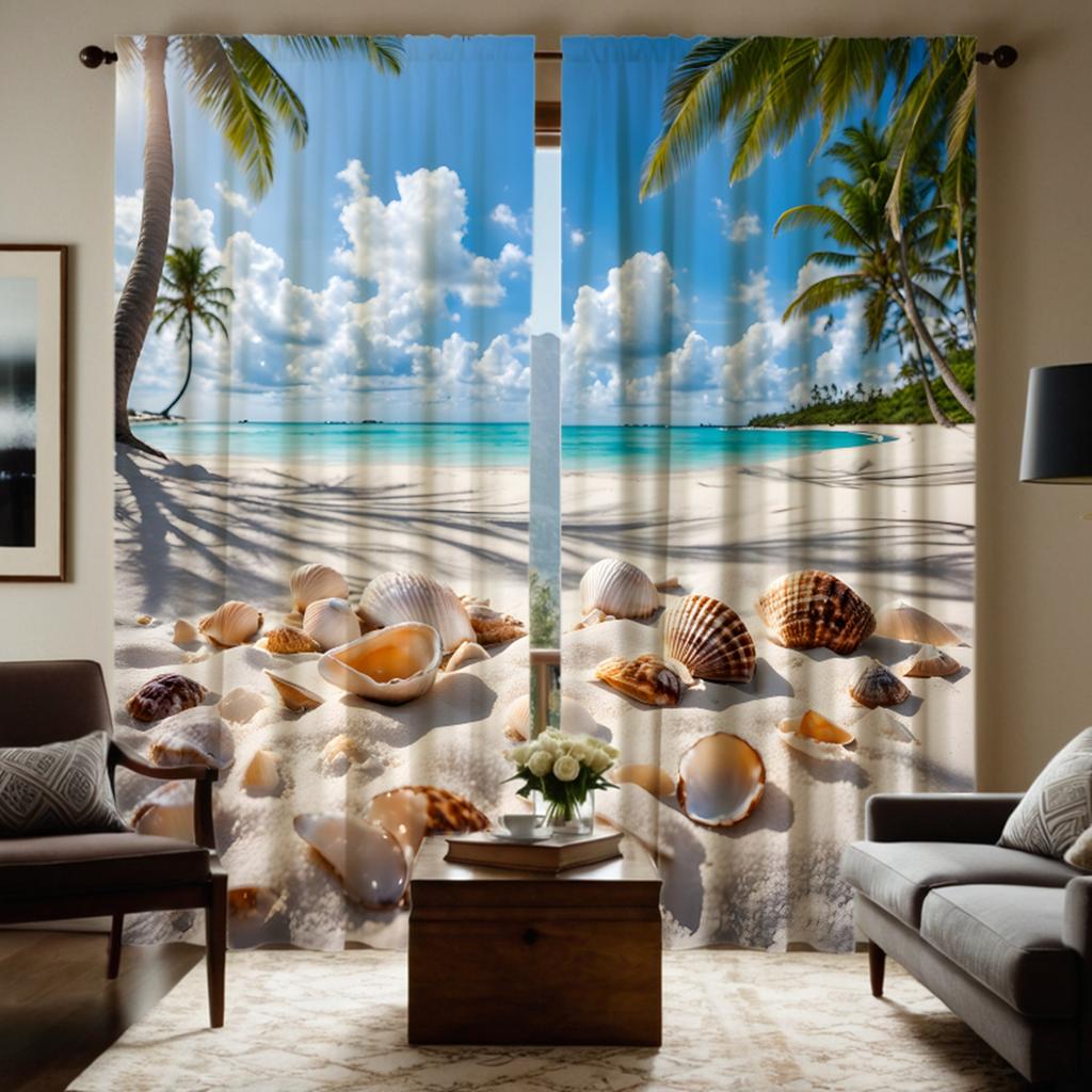 Conjunto de 2 peças HD Azul Céu Branco Nuvem Mar Mundo cortina decorativa Azul gravata digital impresso cortina Decoração de casa estilo decorar