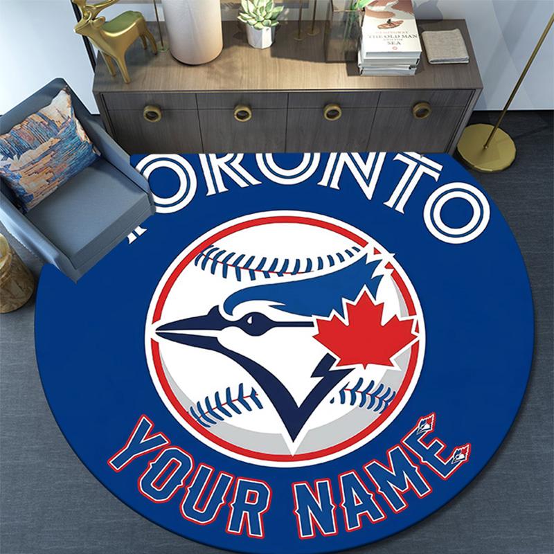 Custom Name Toronto Blue Jays Round Area Rug,Carpet Rug for Living Room Bedroom Sofa Playroom Decor,Non-slip Floor Mat