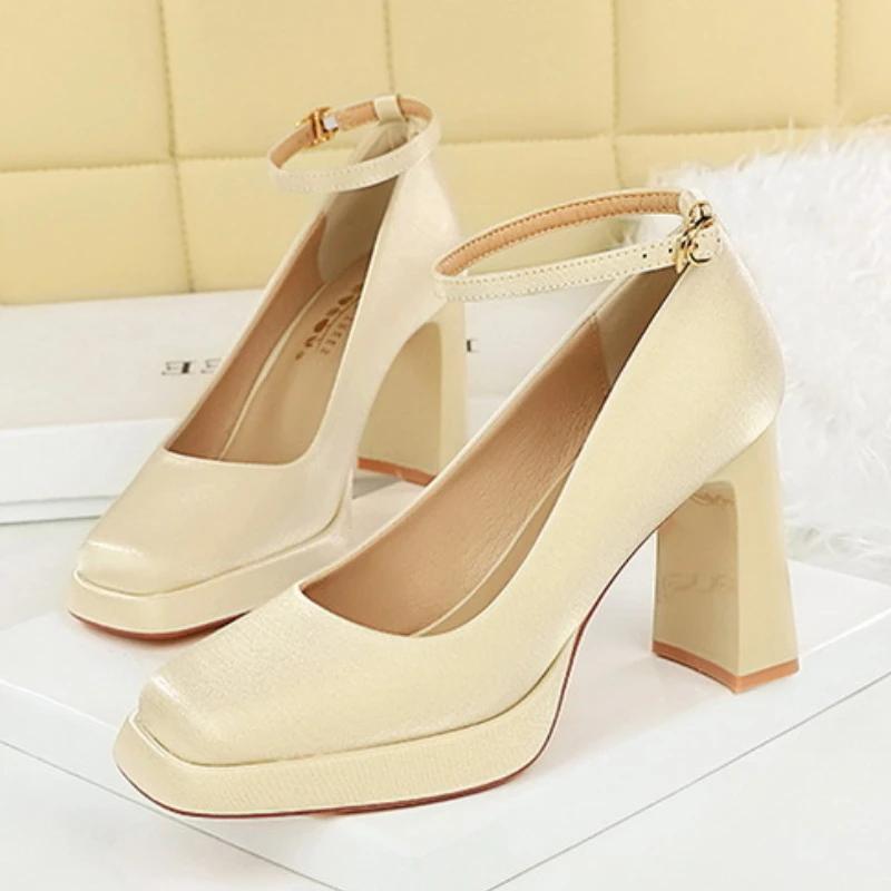 

Fashion HOT Woman Pumps Autumn Thick Silk Satin 9CM High Heels Shoes OL High-heeled Female The Trend of Ultra High Heels Female Shoes 35 шампанского