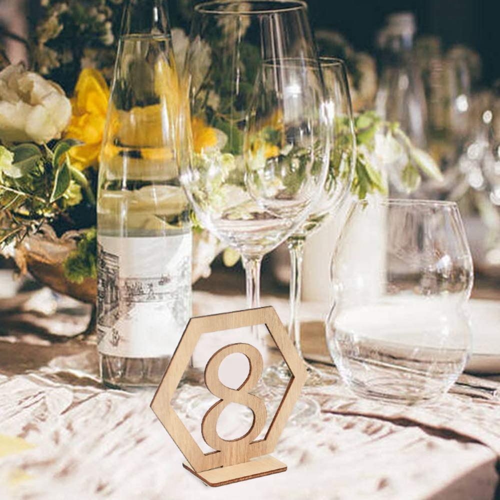 Wooden Hexagon Shape Removable Seat Number Table Number Plate Digital Seat Signs Table Number Signs