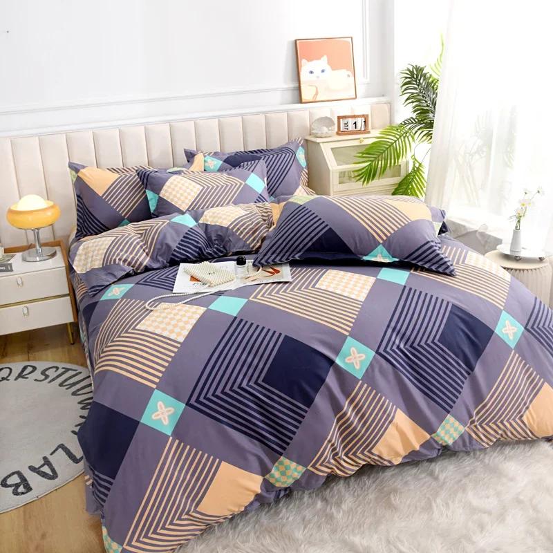 3pcs Multicolor Geometric Line Printed Duvet Cover Set, Soft Breathable Bedroom Bedding, Dormitory Single Double Quilt Cover
