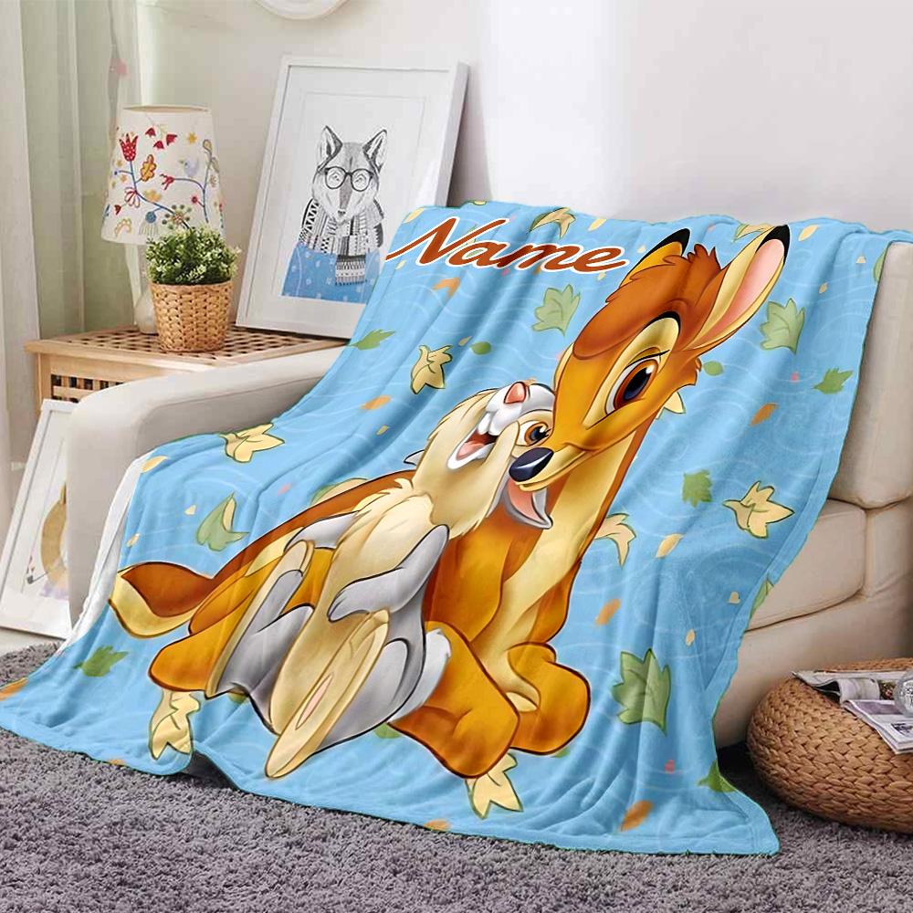 Custom Name Bambi Butterfly Adventure Flannel Blanket For Super Soft Cute Comfort Blanket For Travel Bedding Couch Sofa Blanket