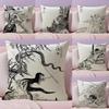 Toriyama Sekien Art Cushion Cover Natural Linen Organic Fabric DoubleSided Printing Sofa Home Decor Breathable Bed Pillow