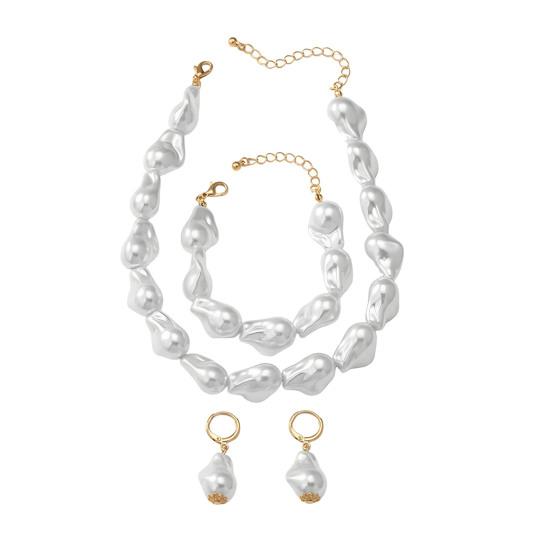 Women Faux Pearl Necklace Earring Bracelet Vintage French Wedding Party Bride Large Fake Baroque Pearl Statement Necklace Jewelry