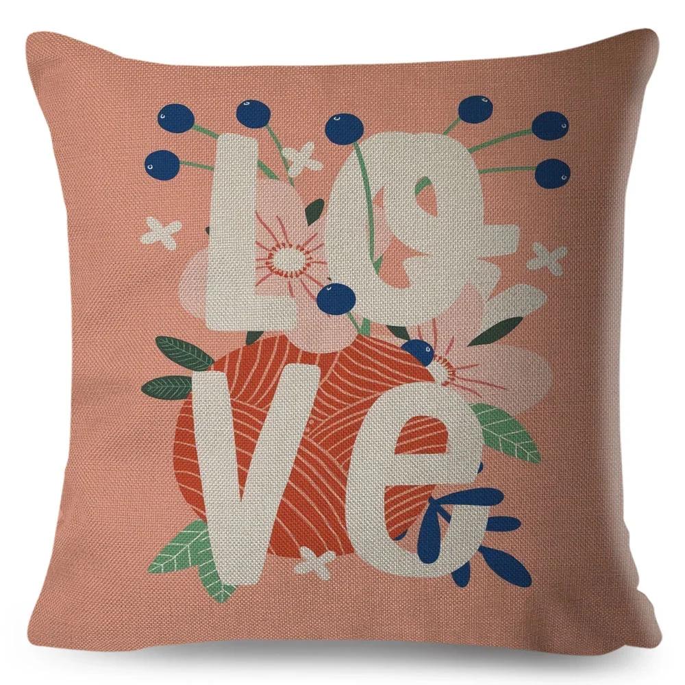 Nordic Style Love Heart Letter Pillowcase Decor Flower Printed Pillow Case for Home Car Sofa Polyester Cushion Cover X