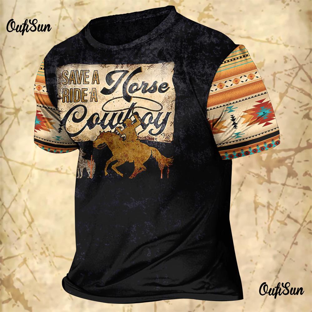 

Чоловічі вінтажні футболки Ковбойський дизайн Західна Америка Топи Оверсайз-футболка з 3D-принтом з круглим вирізом і короткими рукавами Вуличний одяг 2XL