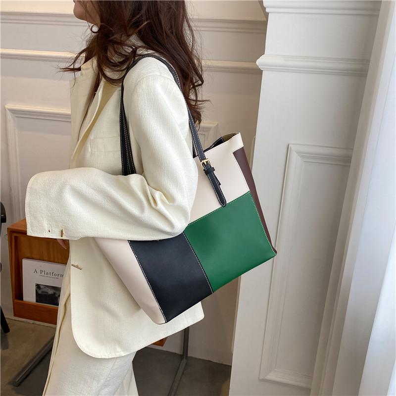 Fashion Splicing Candy Color Women's Bag 2025 New PU Soft Surface Casual Shoulder Bag Simple Hand Carry Women's Bag