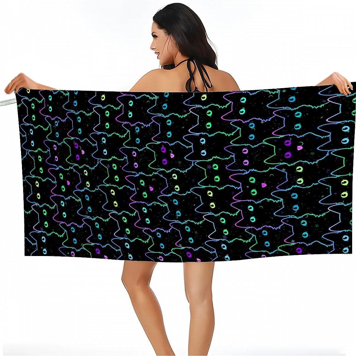 

Cute black cats pattern Beach Towel for Family stuffs friend Gift Quick-Dry Sand free For Bath Yoga Beach Camping Swimming GYM W30*H60(CM)