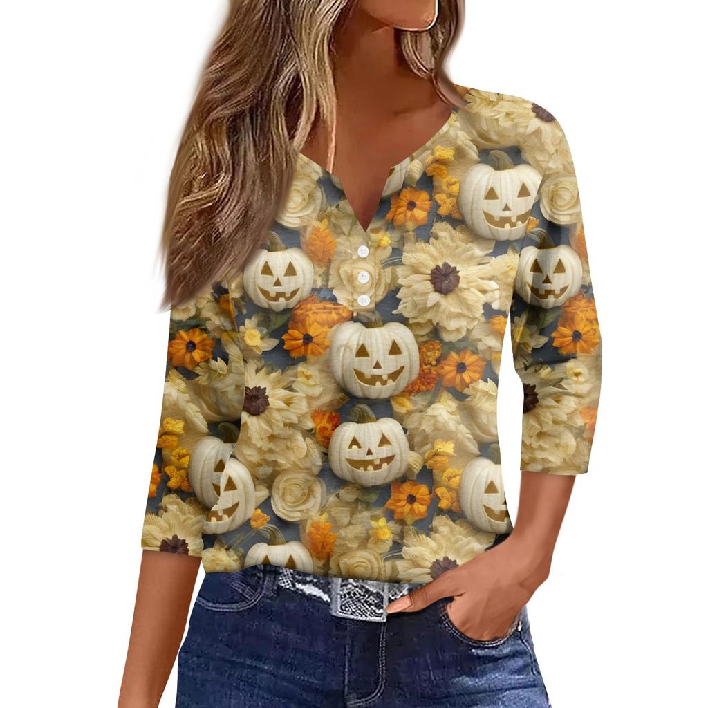Women's Casual Fashion Sexy Comfortable V-Neck Halloween Seven Sleeve Top