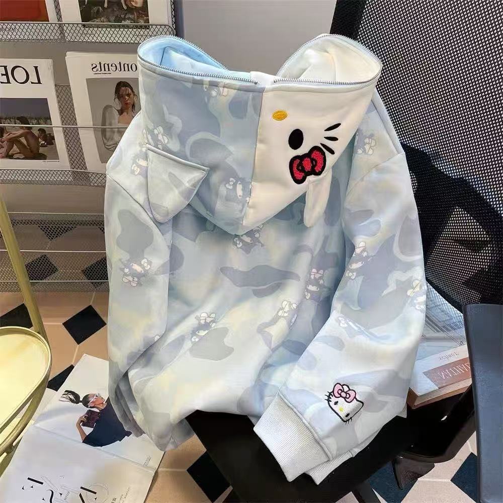 Felpa con Cappuccio e Zip Cartone Animato Hello Kitty per Donna e Uomo Abbigliamento Casual