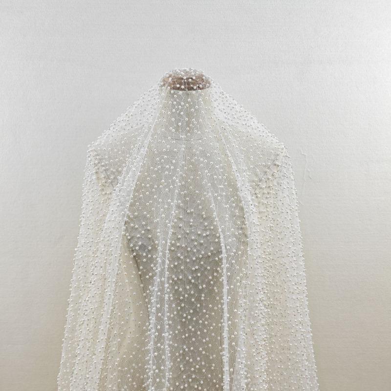 1yard Sequin Embroidery Fabric for Wedding Dress DIY Sewing Elegant Embroidered Beaded Lace Fabric Glitter Evening Dress Cloth