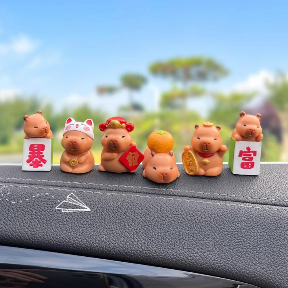Resin Capybara Figurine Colorful Capybara Decor 7 Pcs Capybara Miniature Figurines Set Resin Collectibles for Car Dashboard