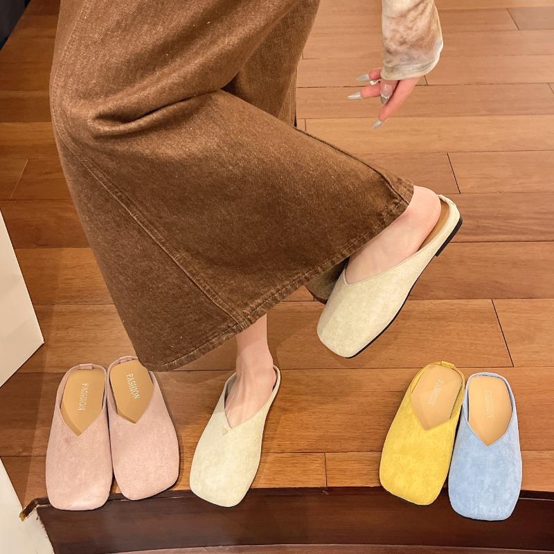 Fashion Women Mules Shoes Flats Slippers New Popular Casual Square Toe Sandals Summer Fashion Slingback Woman Flip Flops Zapatos Mujer