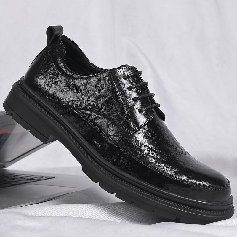 Fashion Spring Business Casual Shoes Leather Shoes Thick Soled Formal Shoes Fashion Brogue Shoes Elegant Leisure Walk Oxford Male Shoes