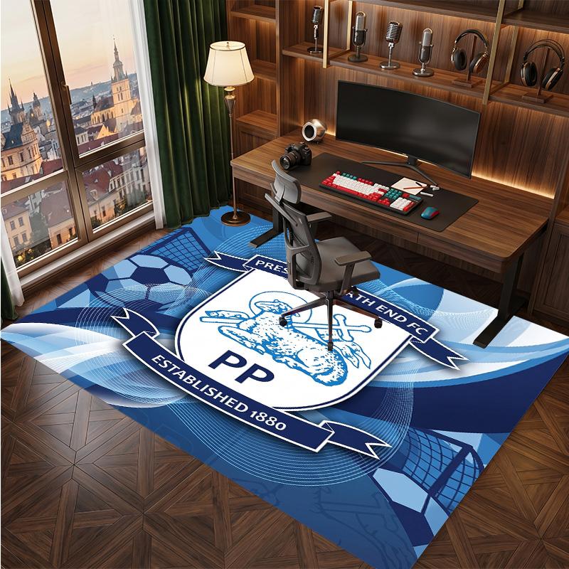 Preston North End Football Print Crystal Velvet Rug, Comfortable Water Absorbent Non Slip Indoor Floor Carpet