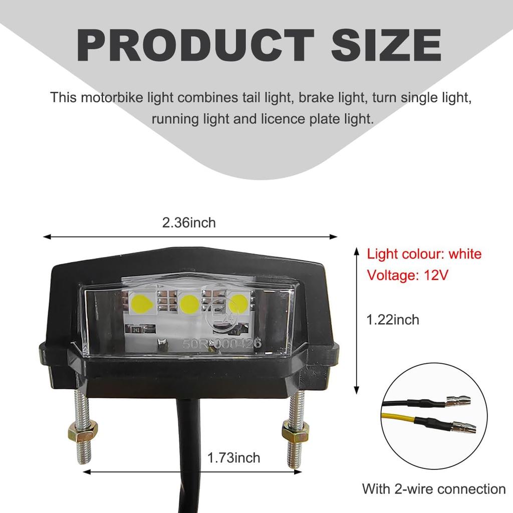 Wevdn Motorcycle LED License Plate Light 6K, 12V Universal Bright LED License Plate Lamp Rear Brake Taillight, Waterproof 6K Tail Light License Plate