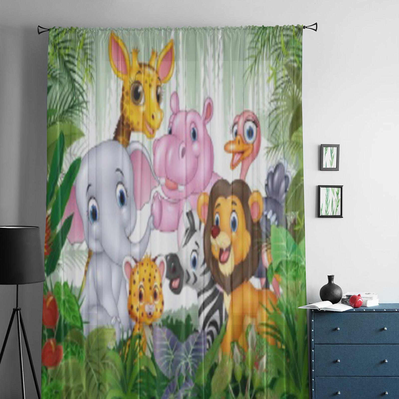 Мультяшные дикие животные в джунглях Прозрачные шторы для гостиной Прозрачная тюлевая — фото 2