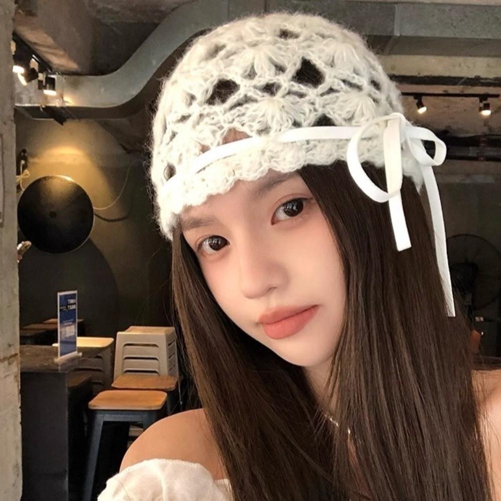 Korean Style Knitted Hat Hollow Design Crochet Hat Fashion Women's Hat  Autumn