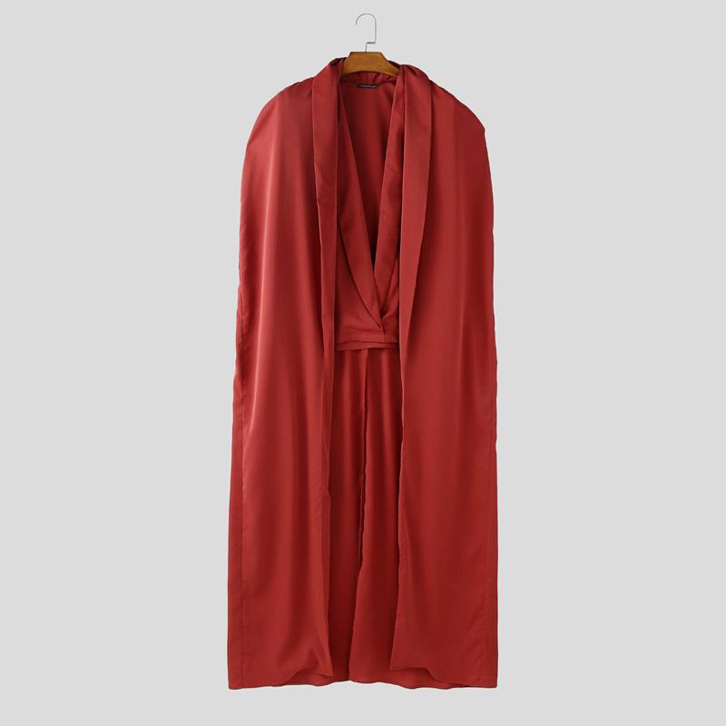 

INCERUN Men V Neck Fake Two-piece Front Cross Long Shawl Shirts 4XL червоний