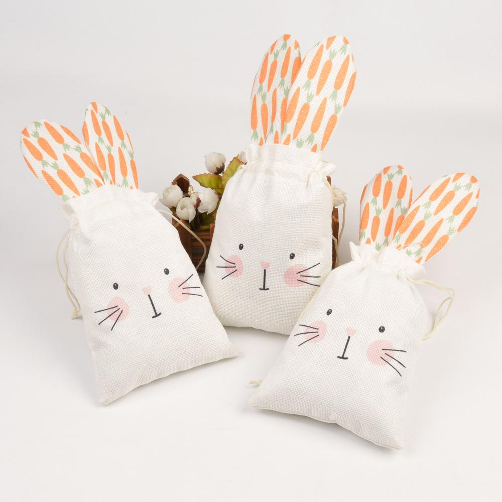 10pcs Gift Bag Rabbit Ear Linen Drawstring Bag Creative Easter Birthday Decoration Storage Bag Drawstring Bags