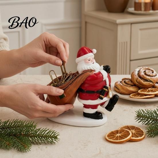 Office Desk Storage Ornament Santa Claus Candy Bowl, Resin Christmas Tabletop with Holiday Desktop Organizer Slot, Creative for Party Supplies