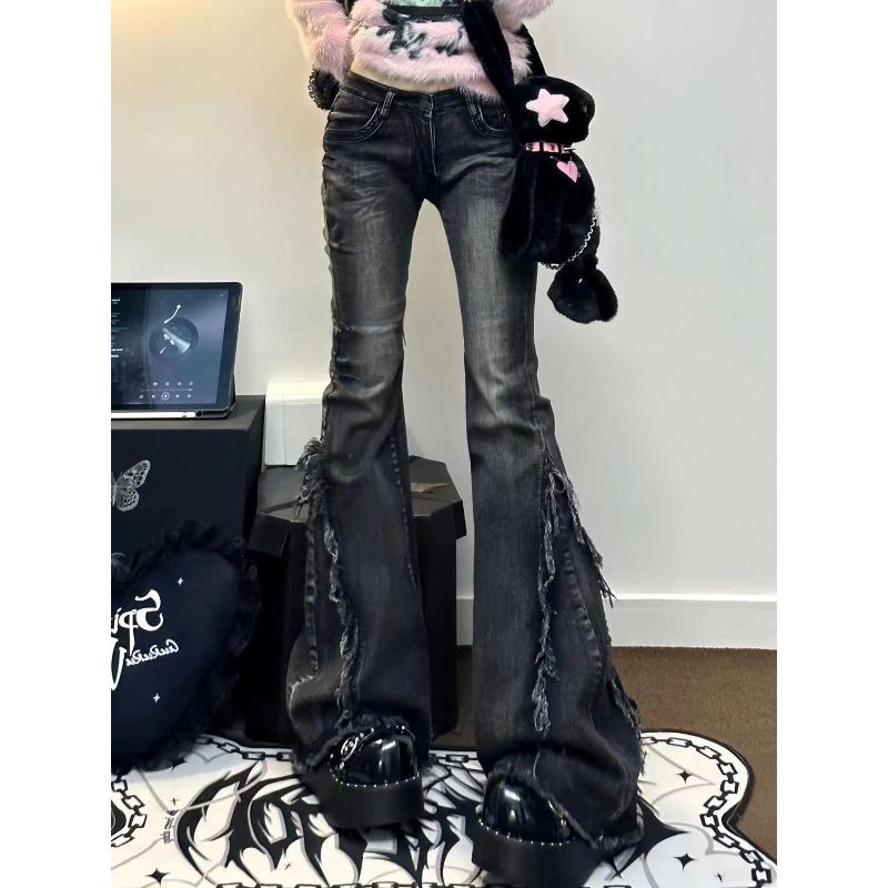 

Джинсы High Street для женщин, весна-лето, облегающие джинсы, в стиле Y2k, E-Girl, свободные, широкие штанины. XXL чёрный