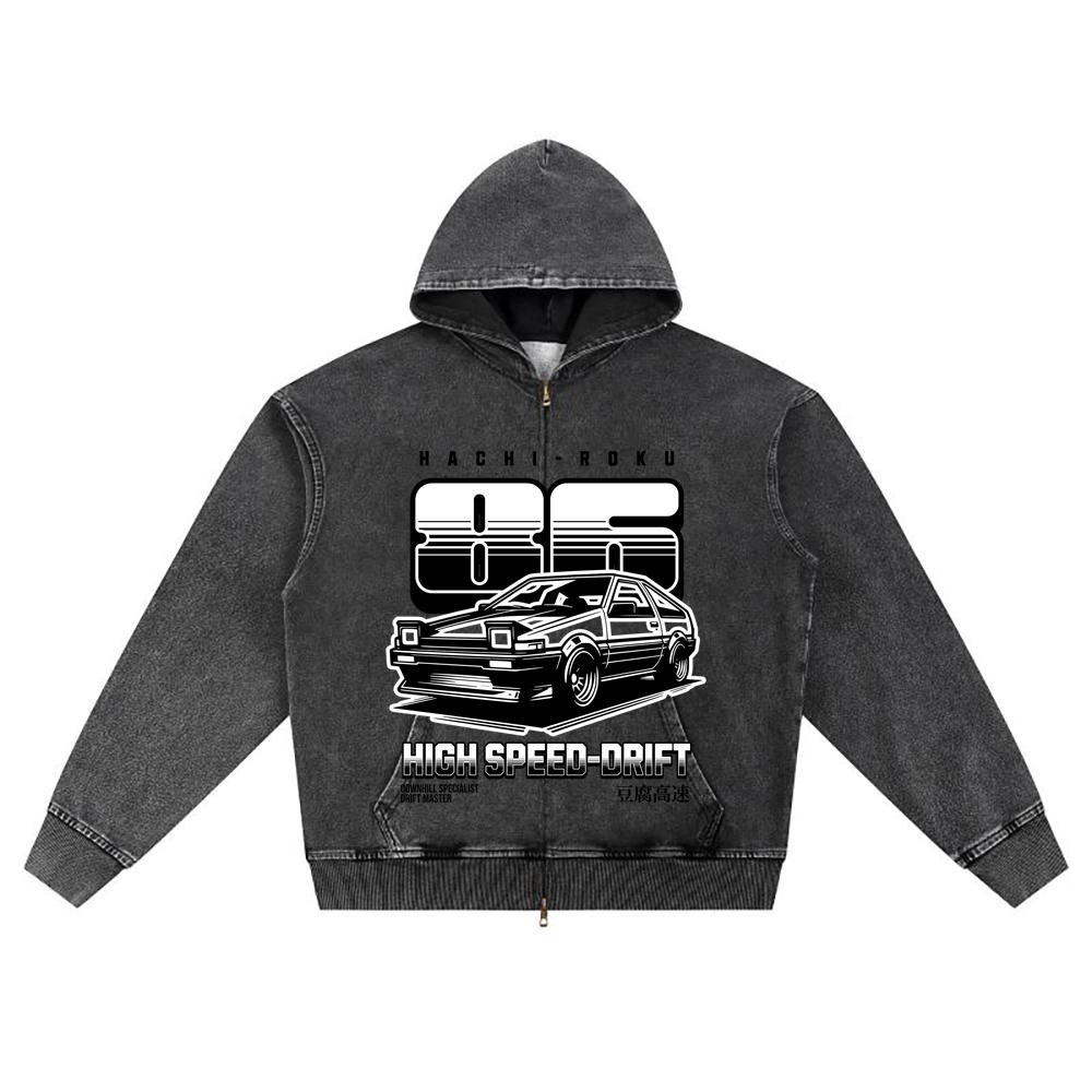 DTG print Knitted Denim Zip-Up Hoodie Drift Master Brother Print Zipper Hoodies