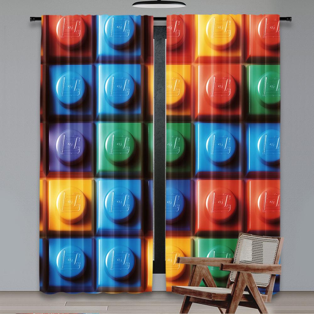 Colorful Building Blocks Print Curtain Geometric Suitable Bedroom Bathroom Living Room Dining Study Curtains Set Of 2 Made Polyester Great Decor