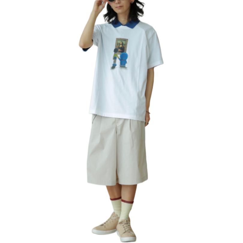 Uniqlo × Doraemon SS25 Mona Lisa Pattern Letter Print Casual Crew Neck Short Sleeve T-Shirt Unisex Tops White 474457-00