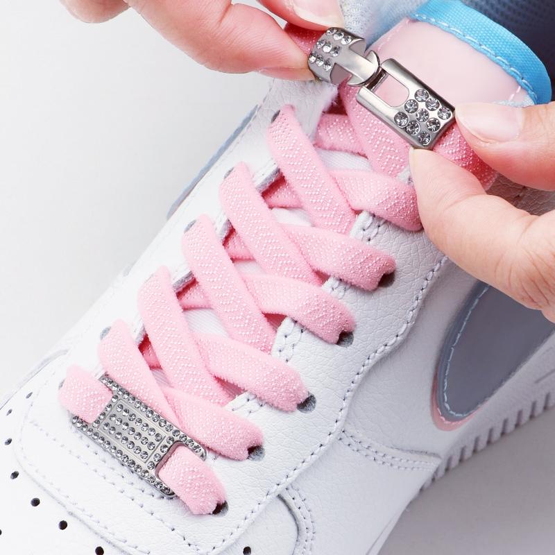 Tennis Silver Diamond Buckle Shoelaces No Tie Shoe Laces Elastic Laces Sneakers Without Ties Flat Shoelace for Shoes Accessories