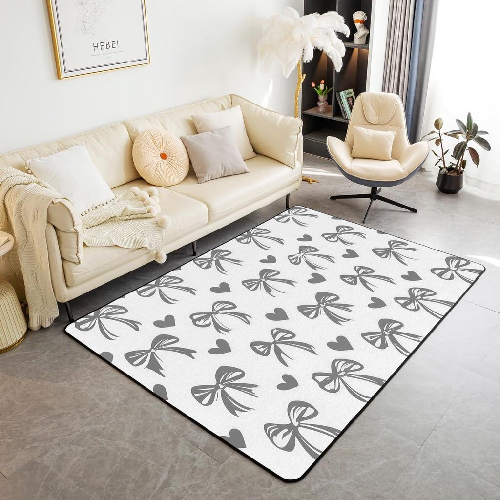 Erosebridal Bowknot Living Room Rugs for Girls, Girly Bow Knot Decorative Carpet Stripes Diamond Area Rug 6'6" x 4'11" for Kids Women, Kawai