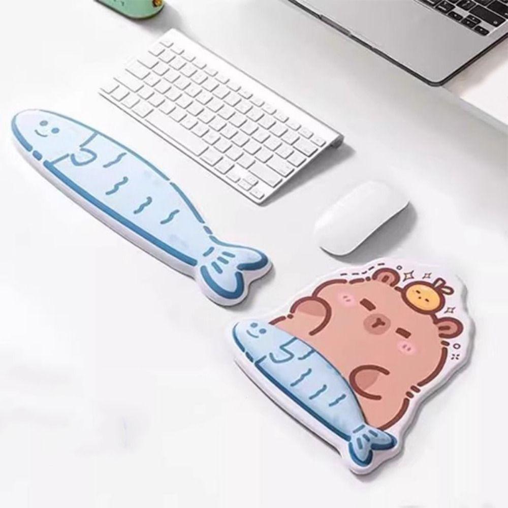 Soft Cartoon Mouse Pad Capybara Printed Keyboard Pad Cute Wristband Mouse Mat Desktop Accessories