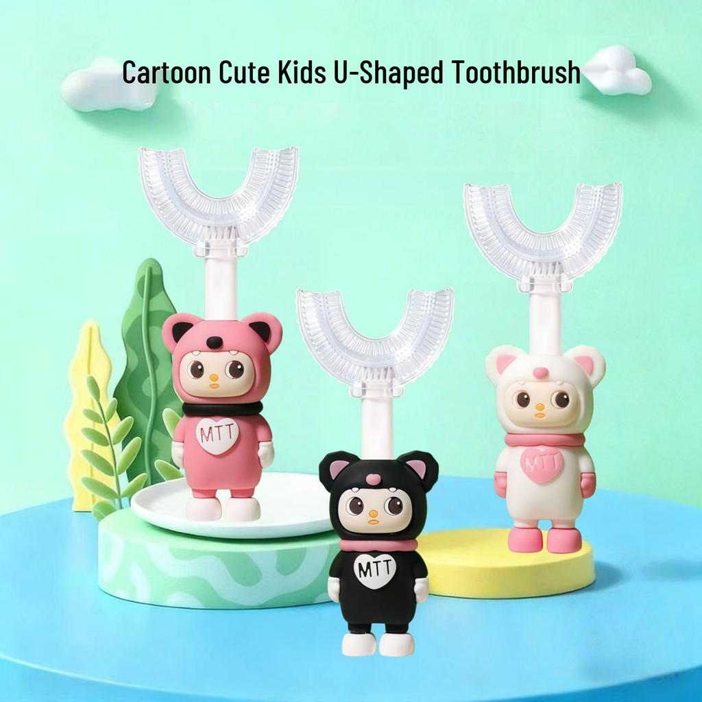 Children's U-Shaped Soft Bristle Toothbrush, Silicone Brush Head, Cartoon Robot Handle, Ages 1-12.