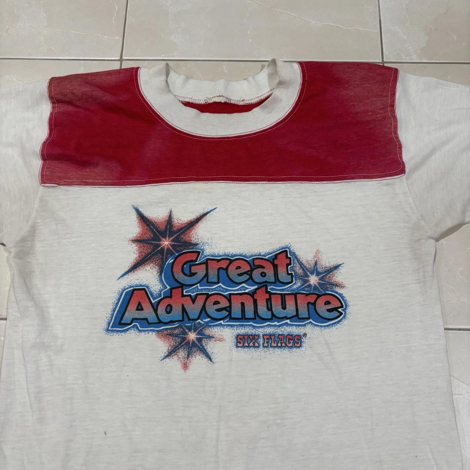 Vintage Six Flags Great Adventure T Shirt Ringer Men’s M White Lightweight 80s 4XL