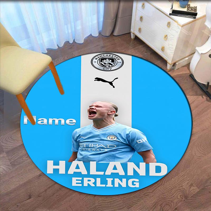 Custom Name Manchester City Printed Round Rug Carpet Chair Rug Area Rug Entryway Doormats,for Office Chair Living Room Bedroom Kitchen Room.