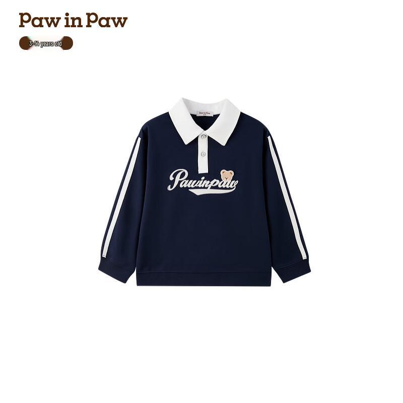 PawinPaw Cartoon Bear Boys Colorblock Polo Sweatshirt 130