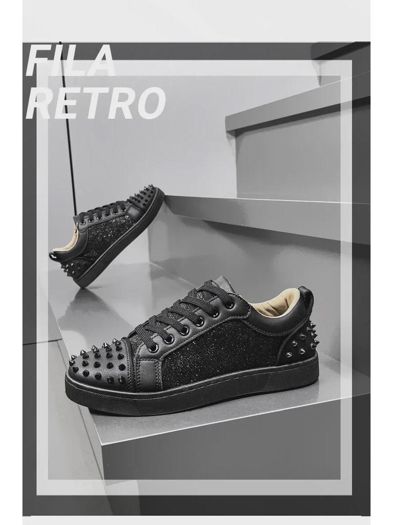 Men's 2024 Autumn Black Rivet Casual Fashion Sneakers