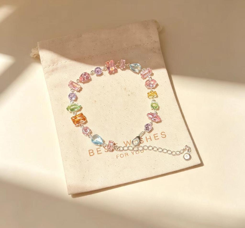 Bracciale da Donna Colore Dopamina con Pietre Preziose - Zircone Arcobaleno di Lusso, Design di Nicchia Versatile.