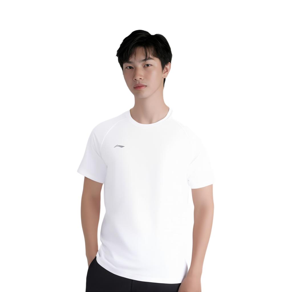 Li Ning Sports Lifestyle Series Solid Color Breathable Versatile Casual Short Sleeve T-Shirt Men Tops White ATSV437-6