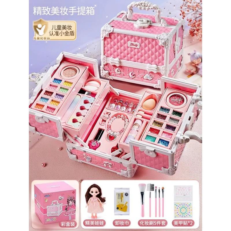 Kids Makeup Toy Set Girls Age 4-6 Non-Toxic Cosmetic Play Kit Princess Beauty Box With Nail Polish Accessories