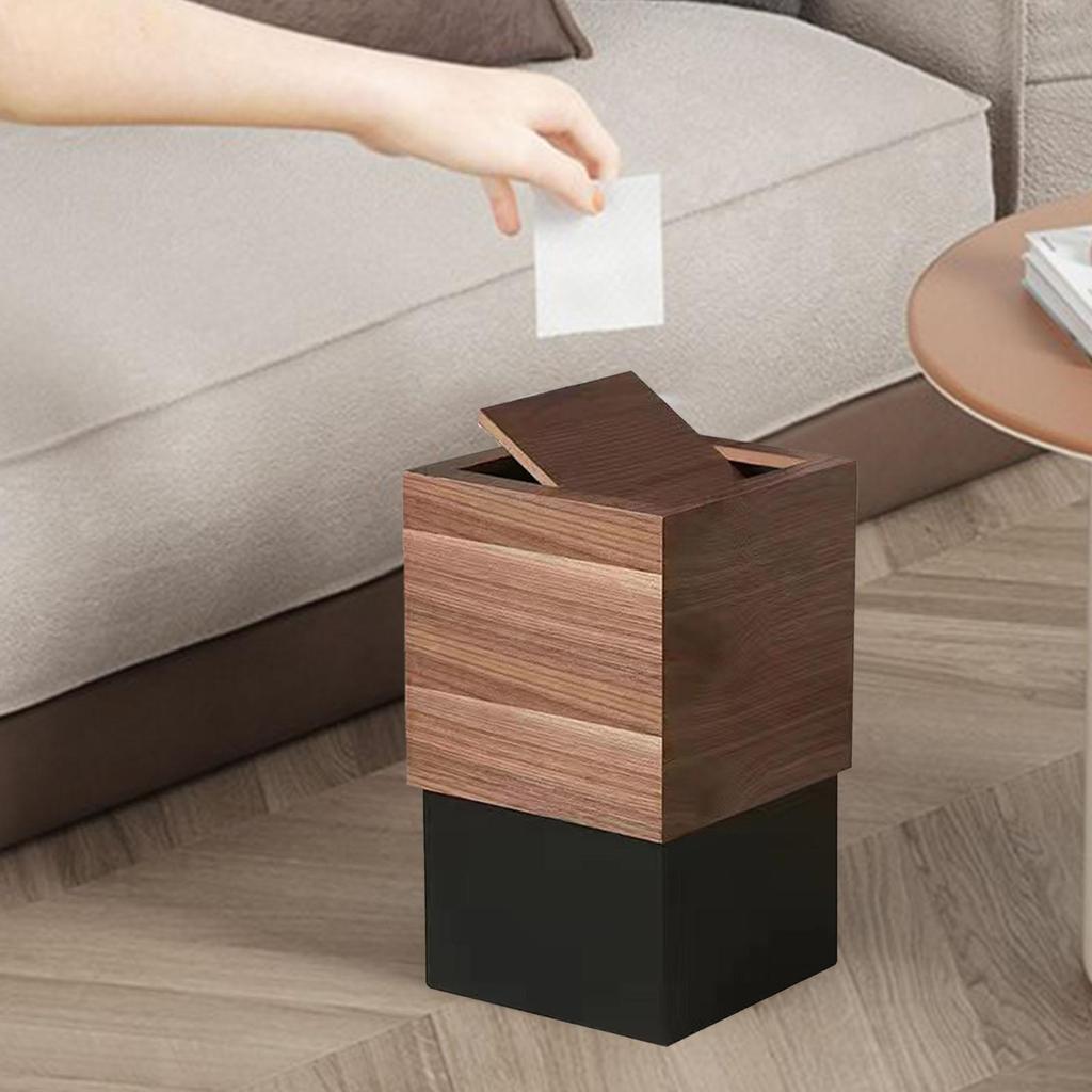 Wood Trash Can with Lid Garbage Bin Wastebasket Square Slim Top Trash Can Removable for Home Office Bathroom Living Room Kitchen