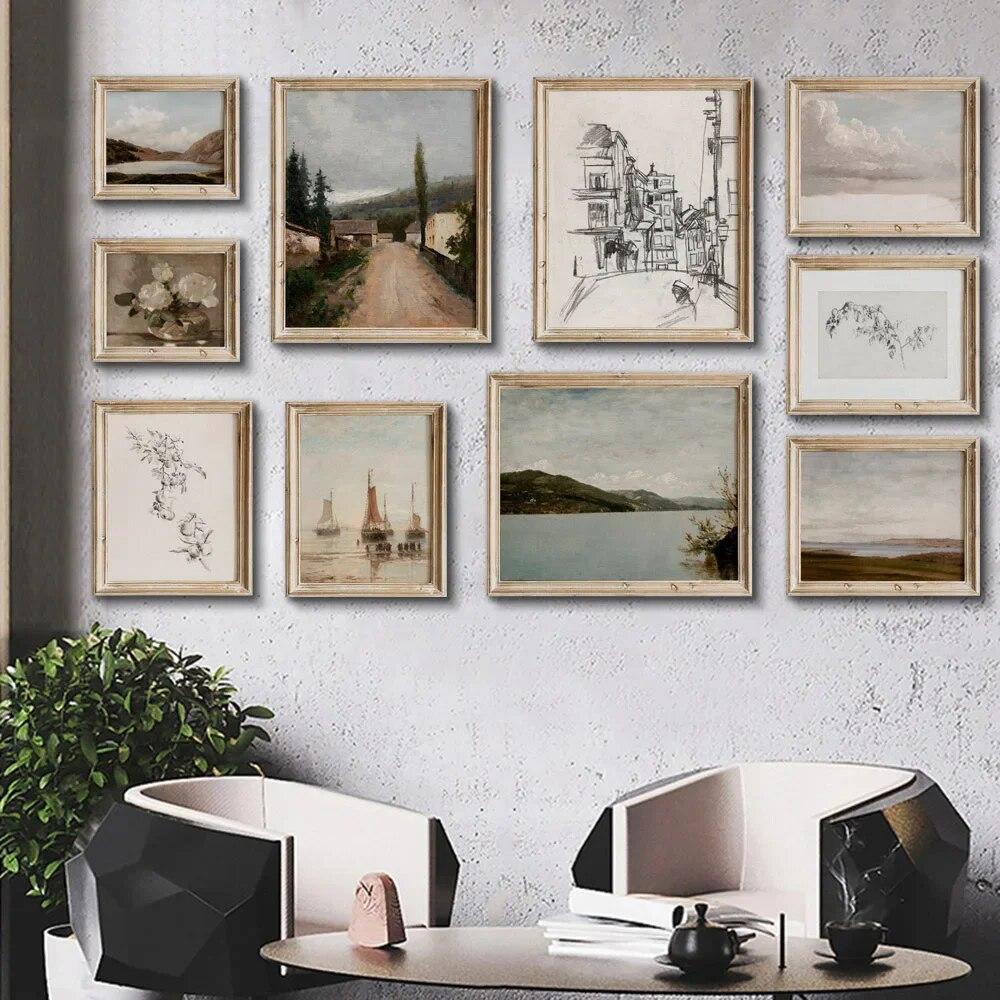 Vintage European Gallery Wall Prin Mountain Lake Landscape Canvas Painting Nordic Posters and Prints Living Room Home Decoration