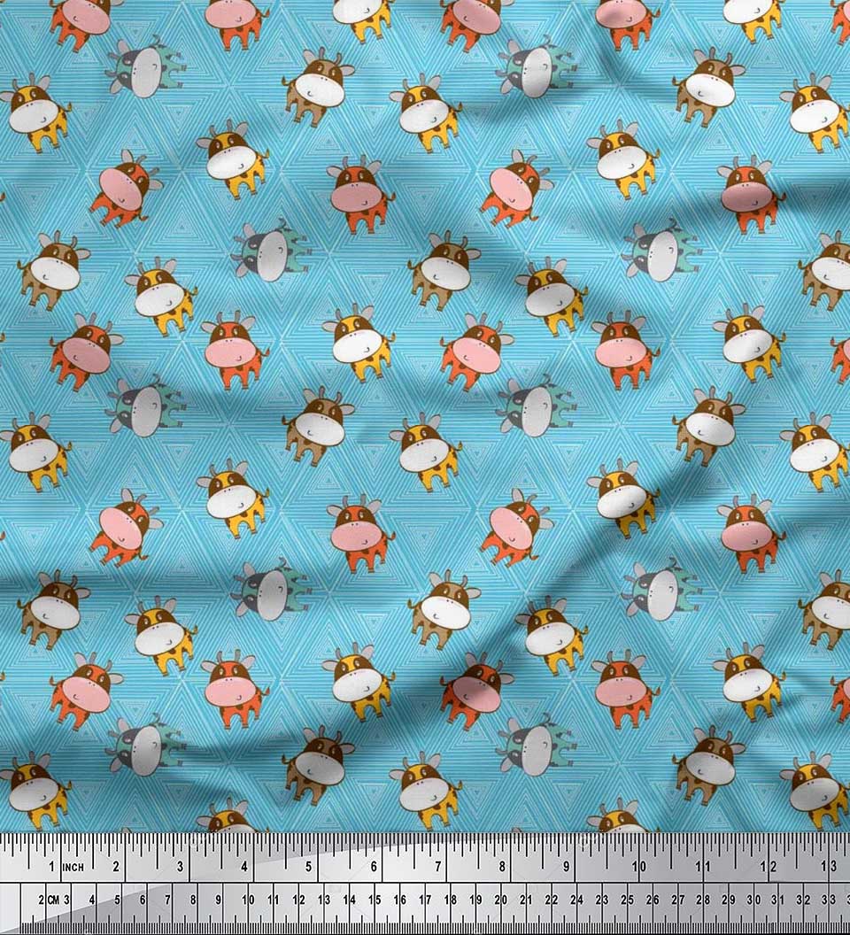 

Тканина Soimoi Japan Crepe Satin Triangle & Cow Cartoon Print Тканина на метри 42 дюйма 42 Inch Wide - Poly Crepe синій