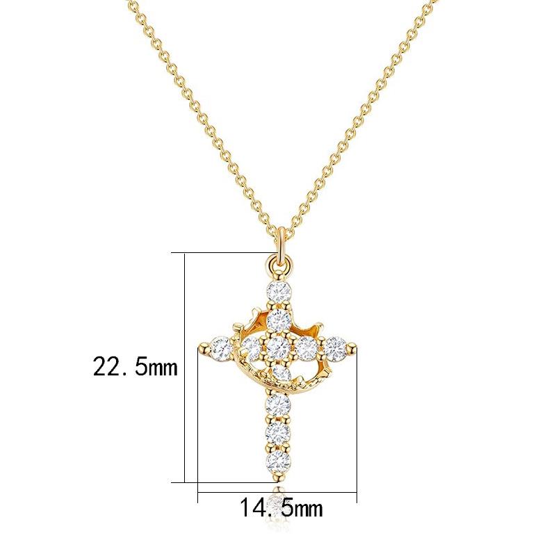 Collana Minimalista in Argento S925: Pendente a Croce Corona Piena di Diamanti per Donna