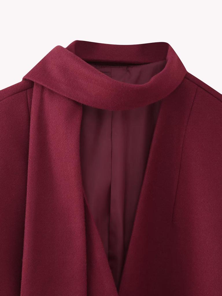 Women's European & American Scarf Collar Wool Coat.