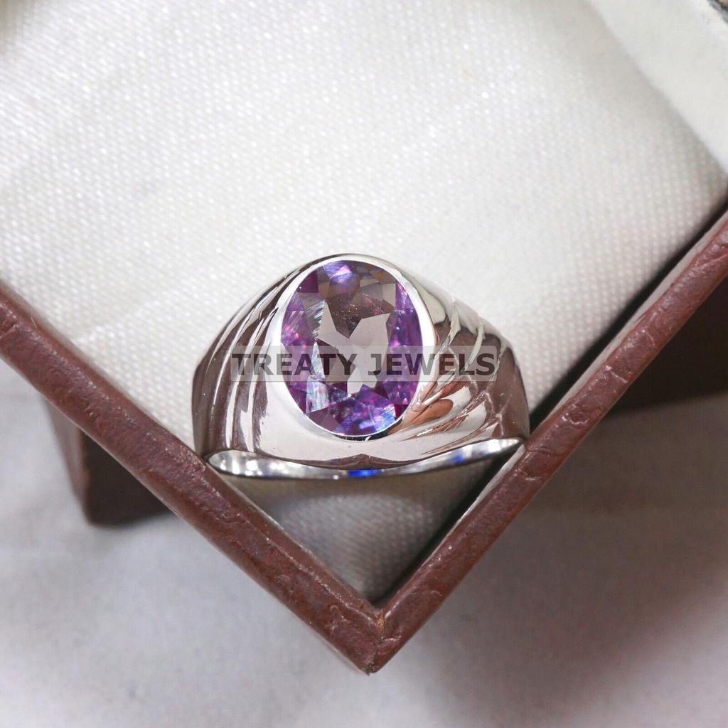 Bague en Argent Sterling 925 avec Pierre Précieuse Alexandrite Coupe Ovale Pour Homme #A632 JL375656877471