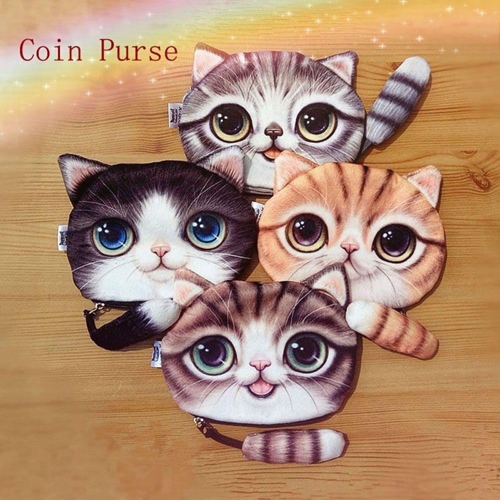 Personalized Coin Change Purse Cute Design Big Face Small Tail Cat Cat Head Meow Cartoon Cat Zero Wallet Coin Bag with Zipper
