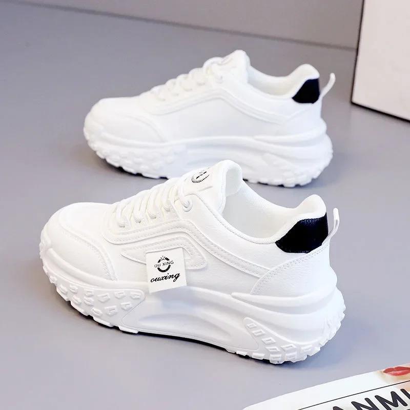 Fashion Black Khaki White Women's Fashion Casual Sneakes Lace Up Platform Hiker Vulcanized Shoes Versatile Increase Tennis Sneakes